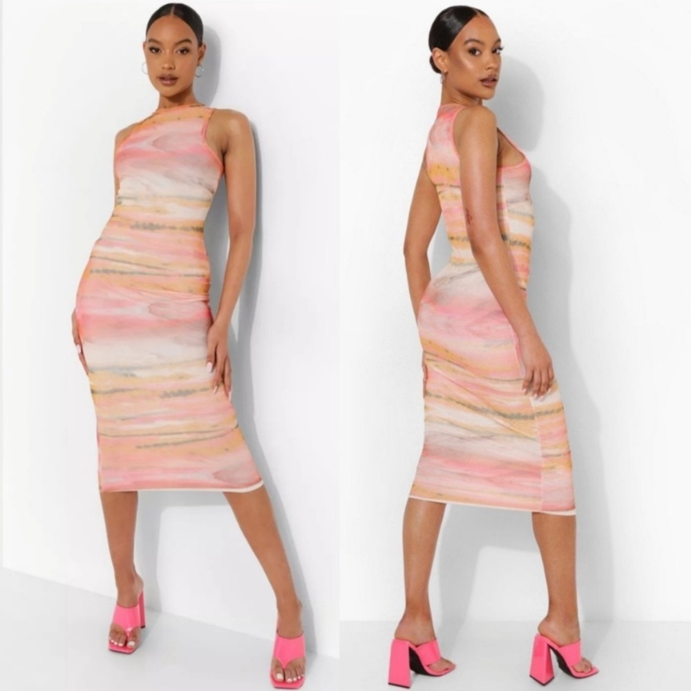 NTW Boohoo midi dress multicolor tie-dye